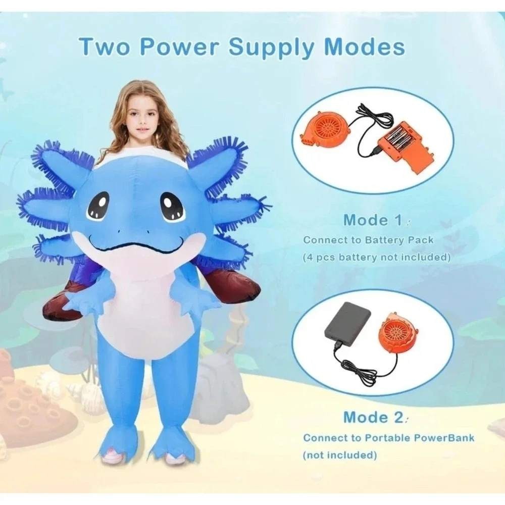 Inflatable Axolotl Costume for Kids Halloween Costumes Blow Up Ride BLUE Costume